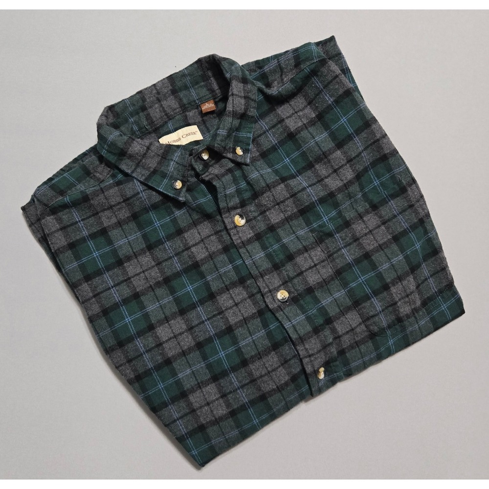 Hobbs Creek Plaid Flannel Shirt Mens Large Green Grey Cotton Button Down
